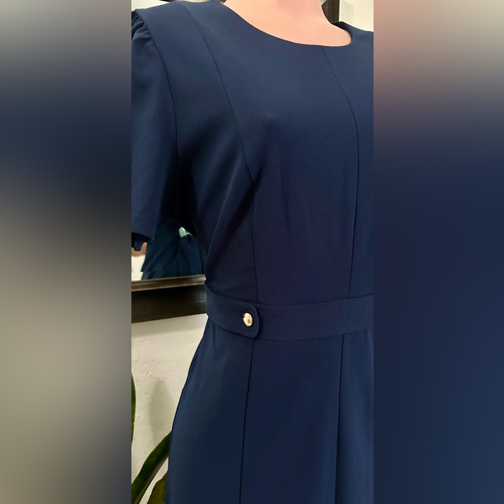 Petite Fit & Flare Scuba Crepe Midi Dress Color: Nvy Blazer Size 14P - Picture 5 of 5